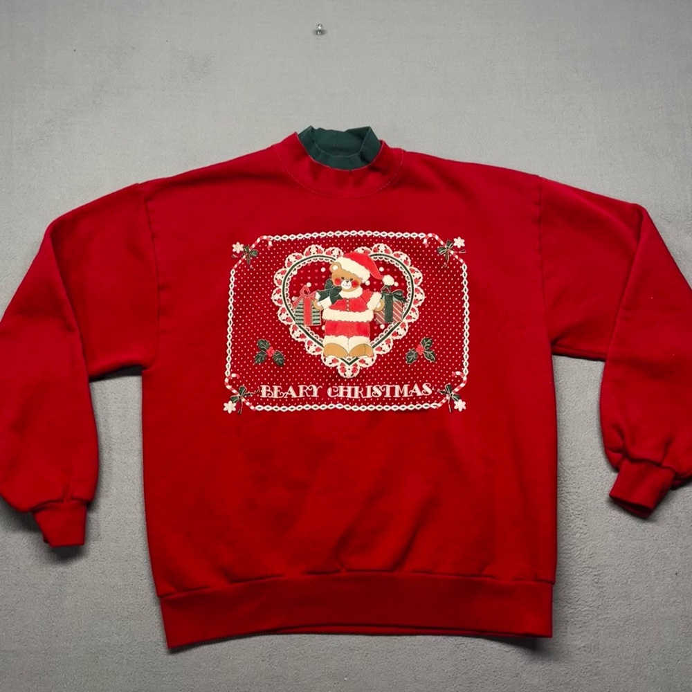 Vintage Jerzees Beary Christmas Womens Turtle Neck Size L